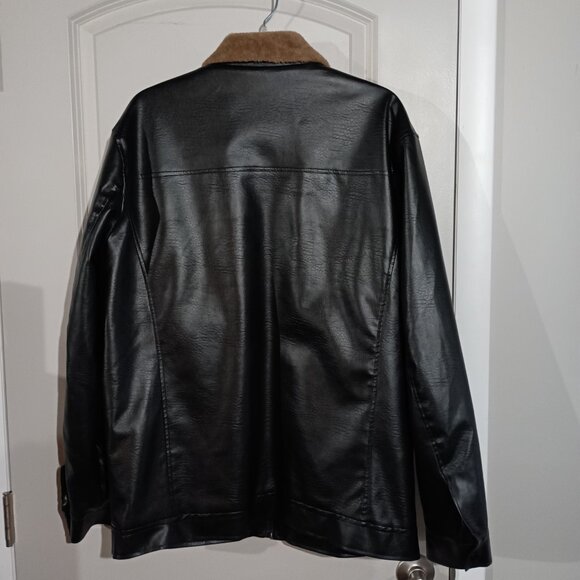 Faux Leather Jacket Men's Black with Brown Faux fur lining M/L New - Picture 2 of 12